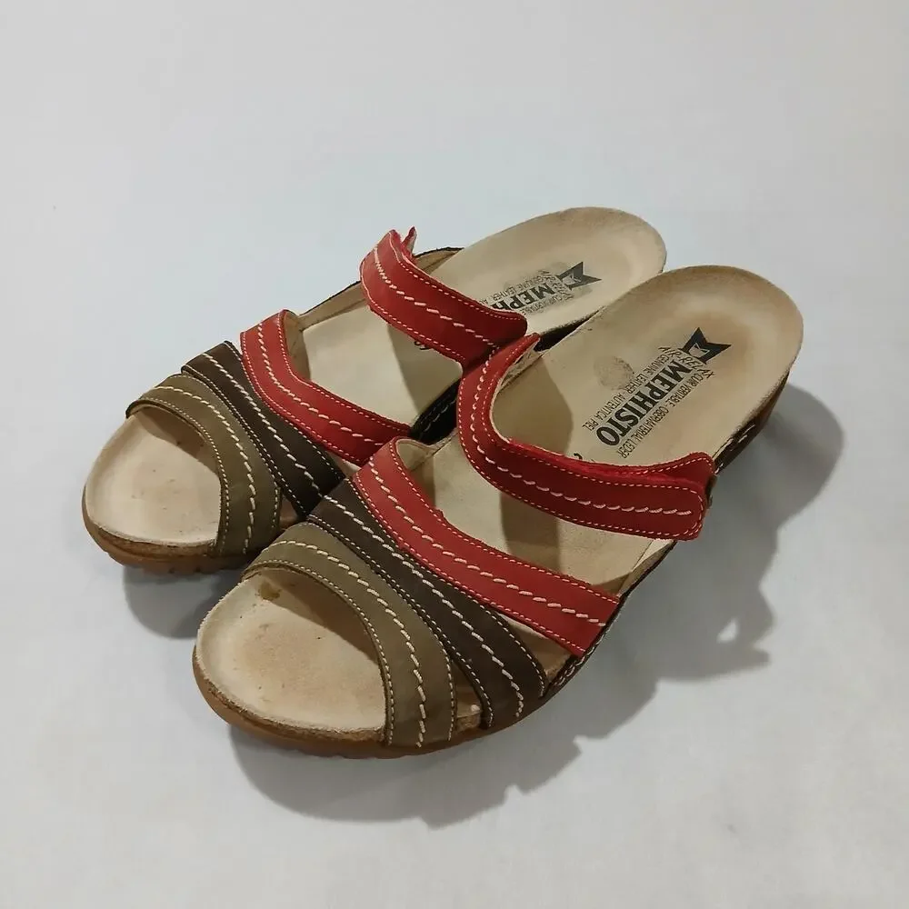 Mephisto Sandals Womens US 8 EU 39 Brown Red Leather Cork Footbed Comfort Shoes